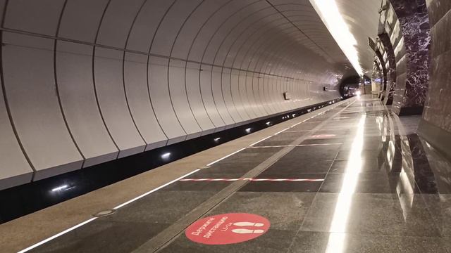МОСКОВСКИЙ МЕТРОПОЛИТЕН. Метро Москвы.Метропоезд приезжает на платформу станции Московского метро