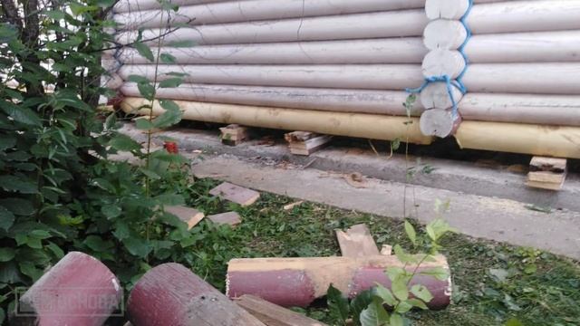 Подъем дома из оцилиндрованного бревна. Замена нижних венцов и монтаж балок пола. смотреть онлайн