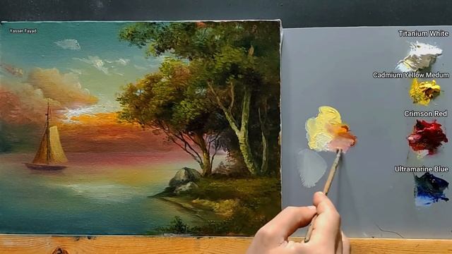 How I Paint Landscape Just By 4 Colors Oil Painting Landscape Step By Step 5 By Yasser Fayad смотреть онлайн