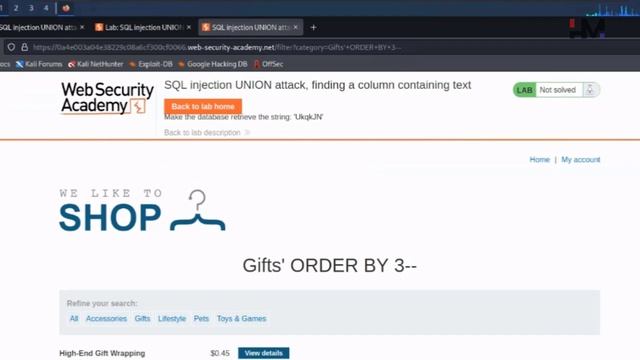 SQL Injection 4 | SQL injection UNION attack, finding a column containing text смотреть онлайн