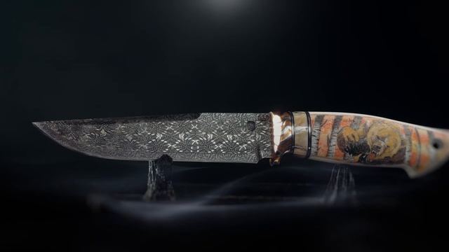 Авторский нож Медвежий|Сложный мозаичный дамаск|Инкрустация смотреть онлайн