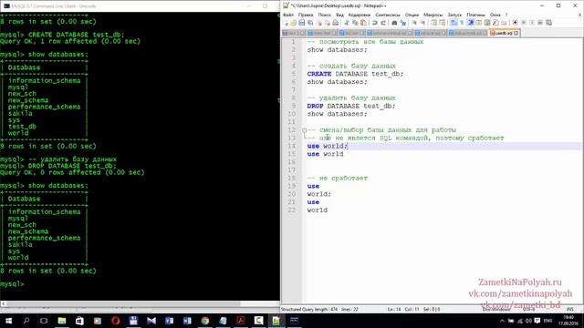 SQL команды для управления базами данных в MySQL: команды USE, SHOW, DROP и CREATE DATABASE в MySQL смотреть онлайн