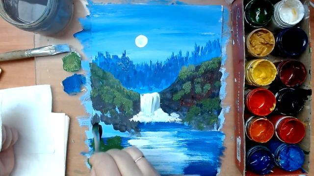 Как очень быстро нарисовать красивый пейзаж с водопадом смотреть онлайн