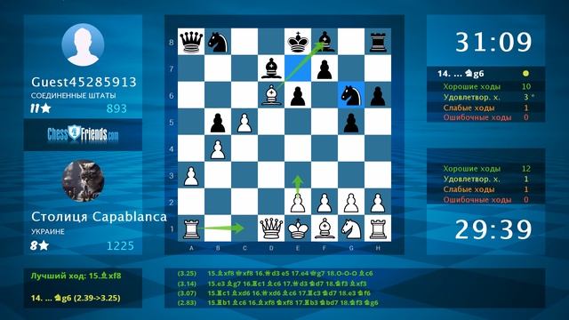 Анализ шахматной партии: Столиця Capablanca - Guest45285913, 1-0 (по ChessFriends.com) смотреть онлайн