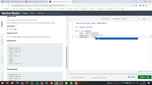 HackerRank Python Solutions: 40. Collections.OrderedDict() смотреть онлайн