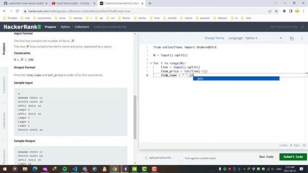 HackerRank Python Solutions: 40. Collections.OrderedDict()