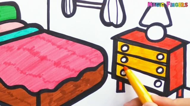 Bedroom Drawing, Coloring For Children & Learn Furnitures | Magic Fingers Art #06 смотреть онлайн