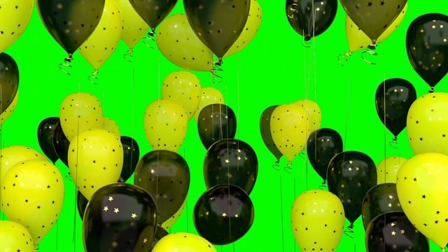 Футаж на зеленом фоне — Переход воздушные шары - чёрные и жёлтые смотреть онлайн