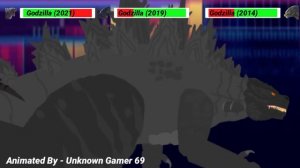 [DC2] Godzilla 2021 vs Godzilla 2019 vs Godzilla 2014 | ANIMATION with healthbars