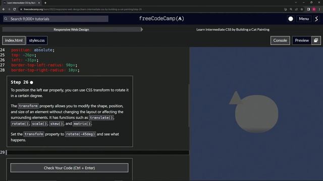 FreeCodeCamp | Learn Intermediate CSS by Building a Cat Painting: Step 26 | Responsive Web Design смотреть онлайн