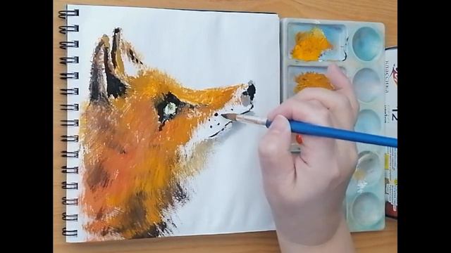 Рисую лисичку строительной кистью Гуашь Живопись смотреть онлайн