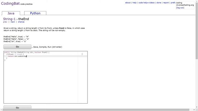 String 1 (theEnd) Java Tutorial || Codingbat.com смотреть онлайн