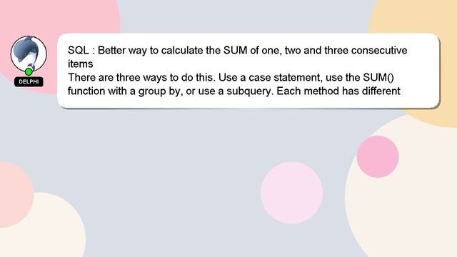 SQL : Better way to calculate the SUM of one, two and three consecutive items смотреть онлайн