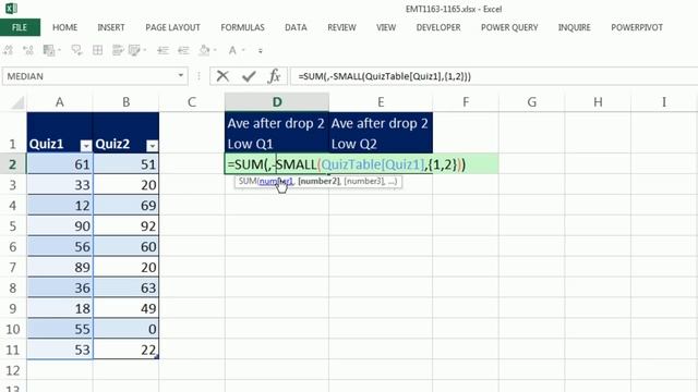 Excel Magic Trick 1164: Average Score After Subtracting Two Lowest: SMALL & Array or AVEAGEIF? смотреть онлайн