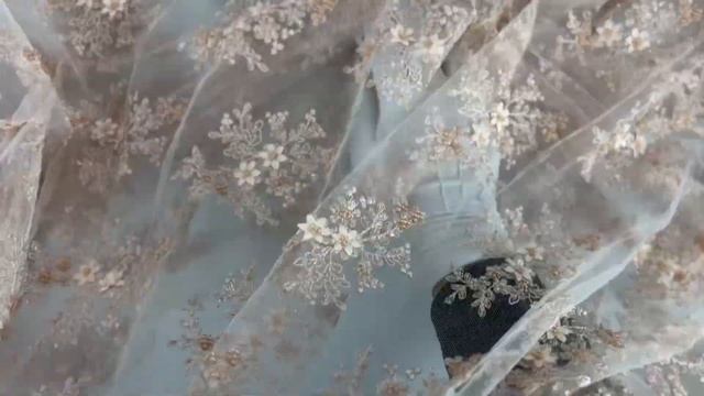 Ткань кружево бисер/стеклярус цв. пудра смотреть онлайн