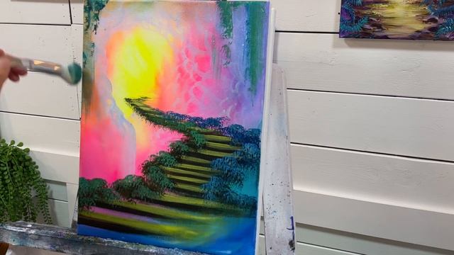 Acrylic Painting Tutorial | How To Paint “Fantasy Stairway”landscape