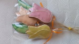 Пряничные тюльпаны к празднику! Вкусный букет из расписных пряников на подарок. Моё творение!