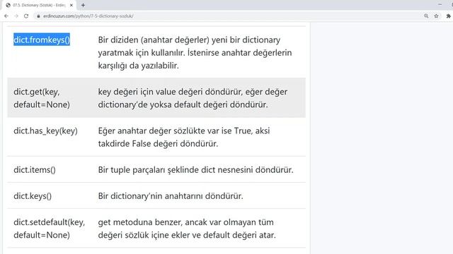 Python 07.05 Dictionary Metotları смотреть онлайн