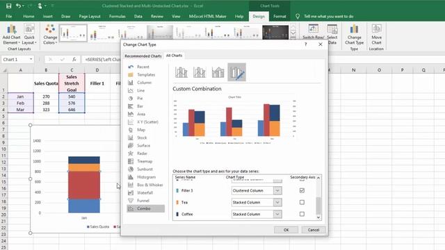 How to Make a Clustered Stacked and Multiple Unstacked Chart in Excel смотреть онлайн