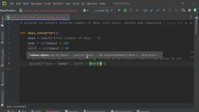 Python program to convert entered days into year, month and remaining days смотреть онлайн