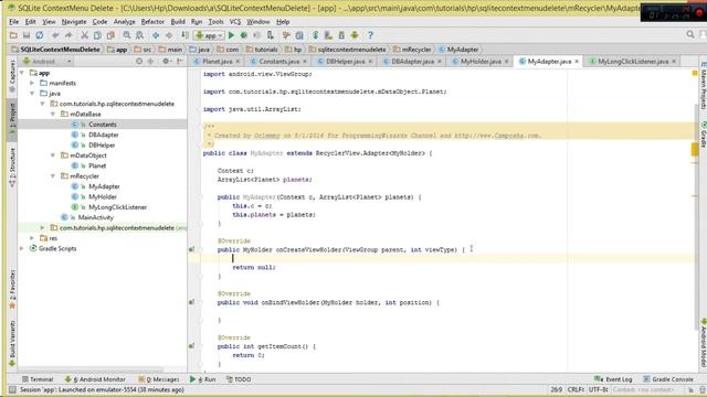 Android SQLite Database 06 : INSERT SELECT DELETE - ContextMenu Delete [RecylcerView] смотреть онлайн