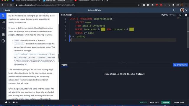 "Interest Club" - Codesignal #28 - MySQL Solution смотреть онлайн