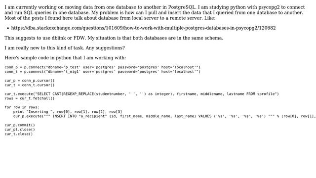 Pull Data from one database and insert to another database ( same schema ) смотреть онлайн