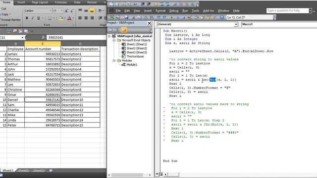 VBA - To convert STRING values to ASCII values and revert it back to STRING смотреть онлайн