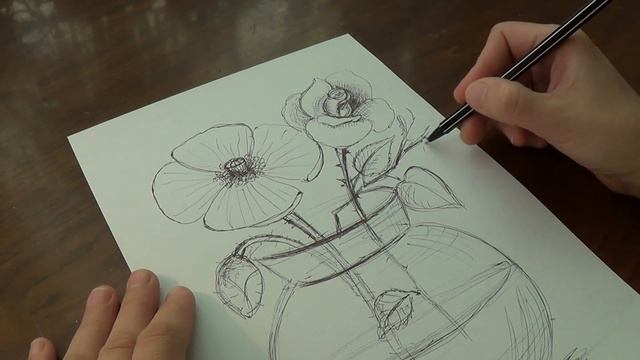Как нарисовать вазу, розы, сирень. #Рисование ручкой и мелками. How to draw a vase, roses and lilac смотреть онлайн
