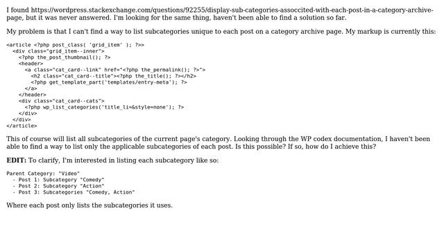 Wordpress: Category Archive, list subcategories of each post смотреть онлайн