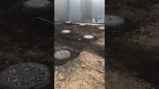 Завершение фундамента на покрышках под сарай смотреть онлайн