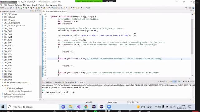 Java , Ch 5 , Selection , If , Else IF, prompts the user to enter a number display reward points. смотреть онлайн