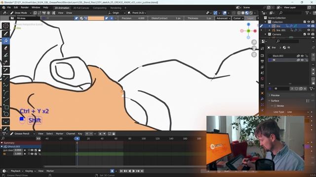 Blender 3.5 - How to Fill your Line Drawing with Grease Pencil Fill Tool смотреть онлайн