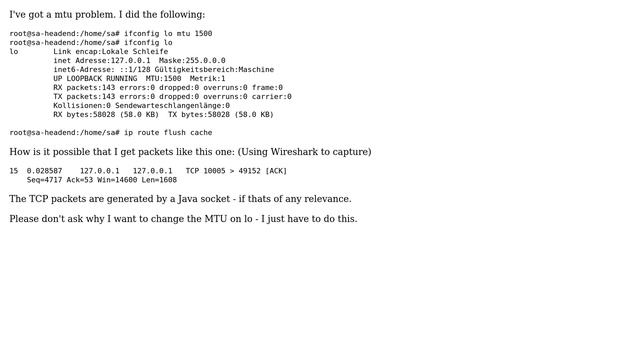 MTU setting ignored by Java socket on loopback смотреть онлайн