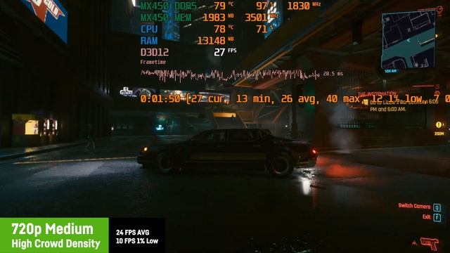Cyberpunk 2077 - MX450 (GDDR5) I7 1165G7 - 16GB DDR4 Ram