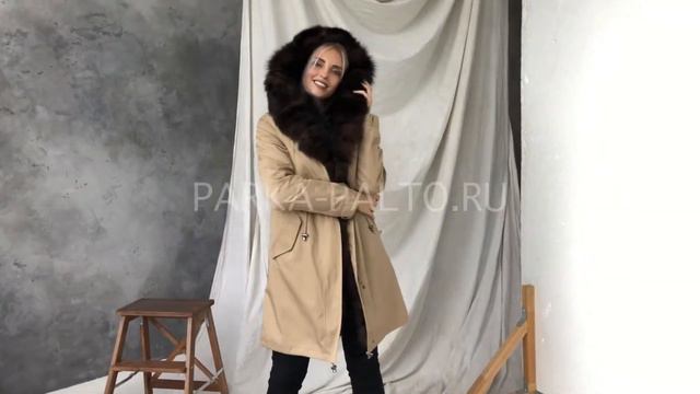 Женская парка с мехом песца бежевая 90 см смотреть онлайн