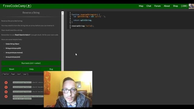 Reverse a String, freeCodeCamp review, Basic Algorithm Scripting, lesson 1 смотреть онлайн