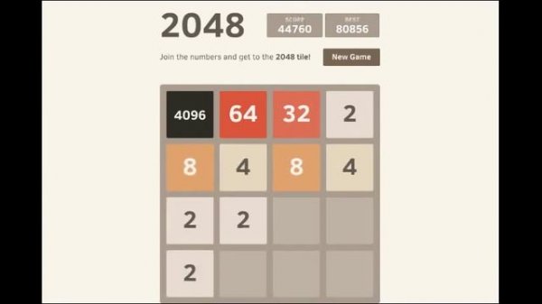 2048 highest score : 80k (full game: 8192 tile : 4096 + 2048 + 1024... so close!)