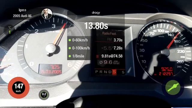 Audi A6 C6 3.0 TDI acceleration 0-100 1/4 mile DRAGY GPS смотреть онлайн