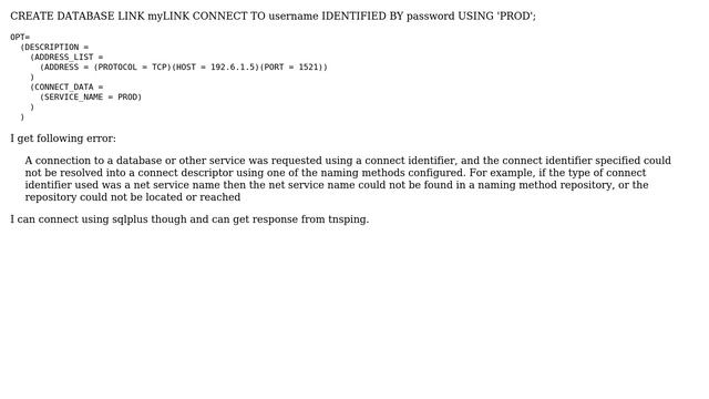 Databases: Error creating linked database to oracle смотреть онлайн