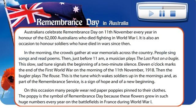 EXCEL 9 for Kaz M6f / REMEMBRANCE Day in AUSTRALIA / text (p.72) смотреть онлайн