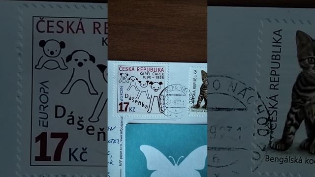 Два рыжих котенка из Чехии на открытке. На одной из почтовых марок изображён бенгальский котенок. смотреть онлайн