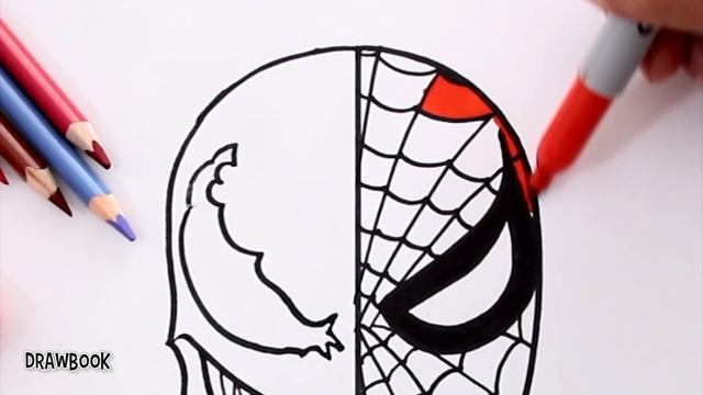 How to draw SPIDER-MAN vs. VENOM (in one face) смотреть онлайн