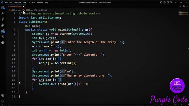 Sorting array using Bubble Sort | Video 08 | @PurpleCode404 #java #code #trending смотреть онлайн