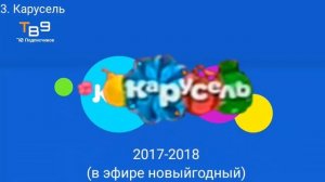 Эволюция логотипов Эрудит/Эрудит 5/Теленяня 5/Теленяня/Бибигон/Карусель 2006 н.в.
