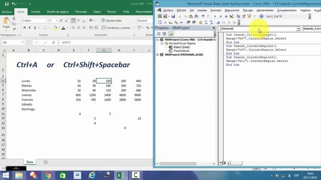 Macros Excel – VBA 97.- Utilizando la Propiedad CurrentRegion смотреть онлайн