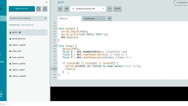 DHT 11 Arduino Basics Sample code смотреть онлайн