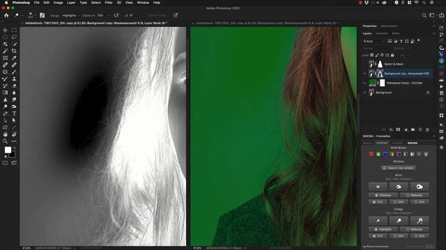 Refine masks in Photoshop with dodge and burn tool - Docma Freistellen Tutorial #8 смотреть онлайн