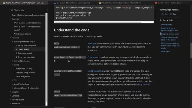 Create a Python control script to submit code from local environment to Azure ML workspace смотреть онлайн
