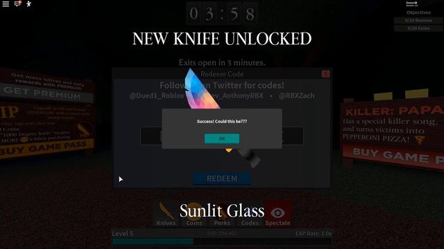 TWO CODES FOR THE PATCHED KNIFE & SUNLIT GLASS KNIFE in SURVIVE THE KILLER | Roblox смотреть онлайн